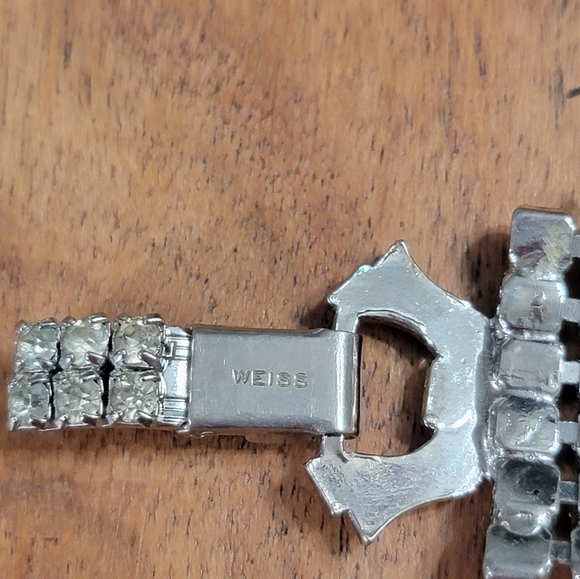 Vintage Weiss Art Deco Style Rhinestone Wide Silver Tone Bracelet - Picture 9 of 11